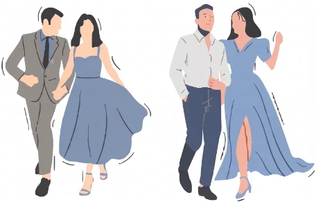 Two couples dressed in the wedding colours